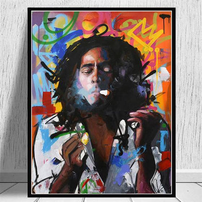 Bob Marley smoking canvas