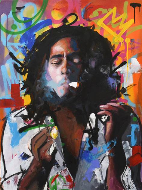 Bob Marley smoking canvas