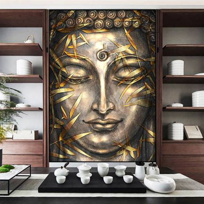 Buddha with golden leaves canvas
