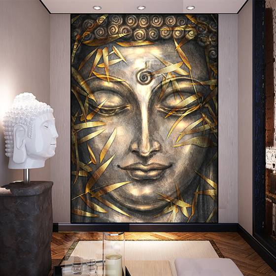 Buddha with golden leaves canvas