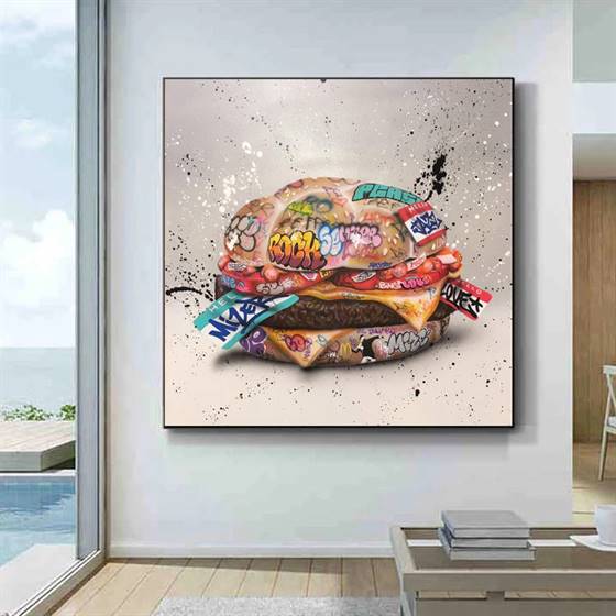 Burger street art canvas