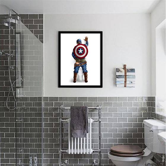 Captain America in the bathroom canvas