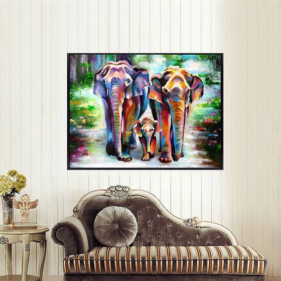 Colorful elephant family canvas