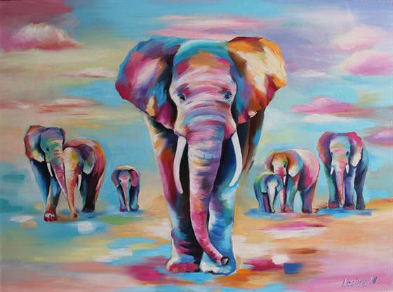 Colorful elephants canvas