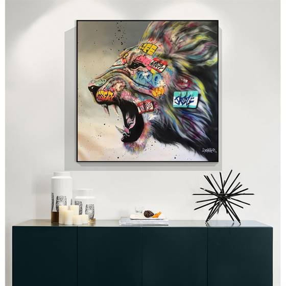 Colorful roaring lion canvas