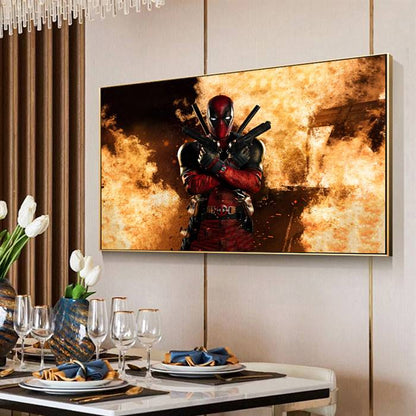 Deadpool on fire canvas