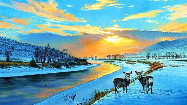 Deer by the river canvas