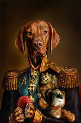 Dog in a military uniform canvas
