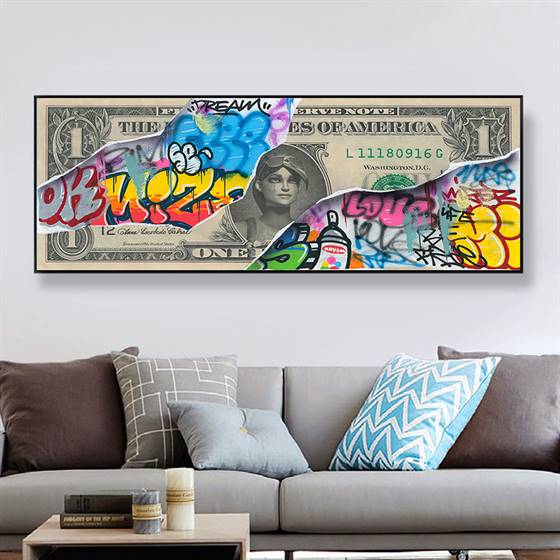Dollar bill graffiti canvas