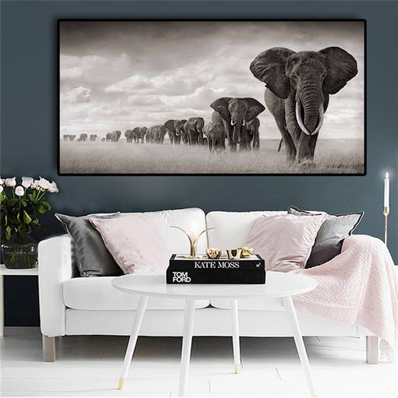 Elephant herd canvas