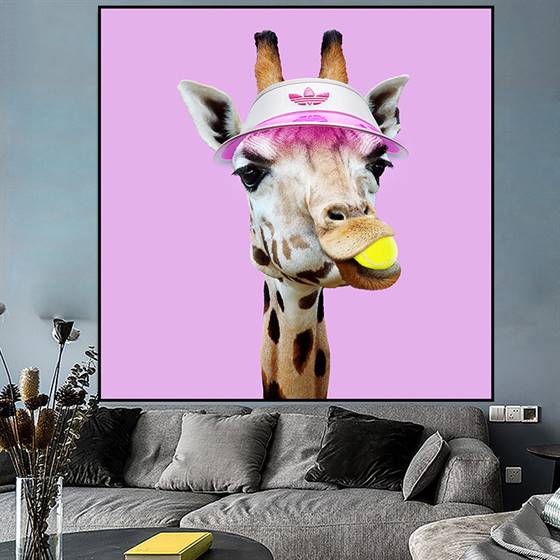 Giraffe with an Adidas hat canvas