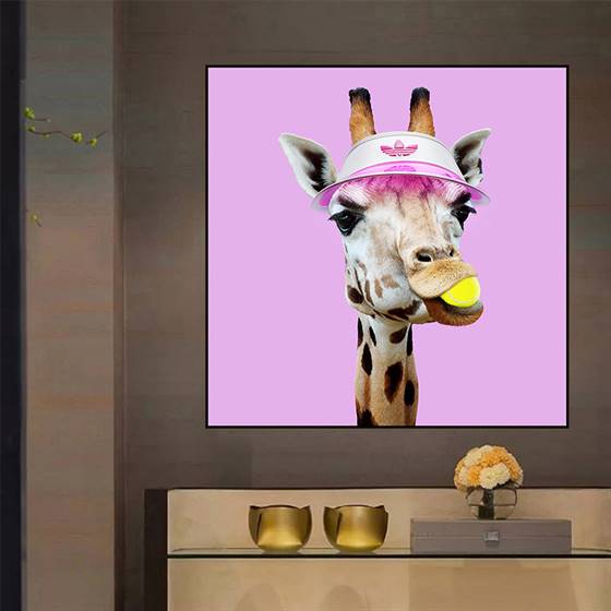 Giraffe with an Adidas hat canvas