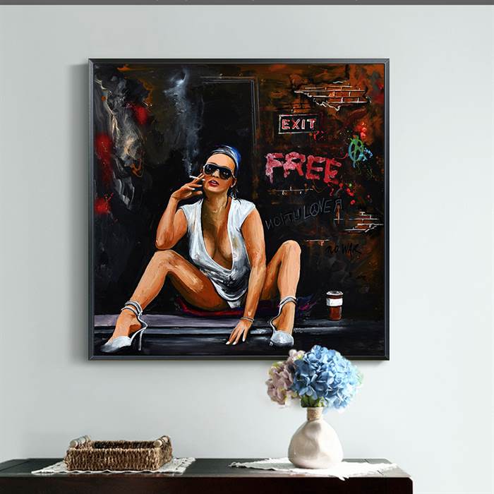 Girl in high heels smoking a cigarette canvas