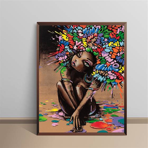 Girl with a colorful  afro canvas