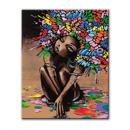 Girl with a colorful  afro canvas