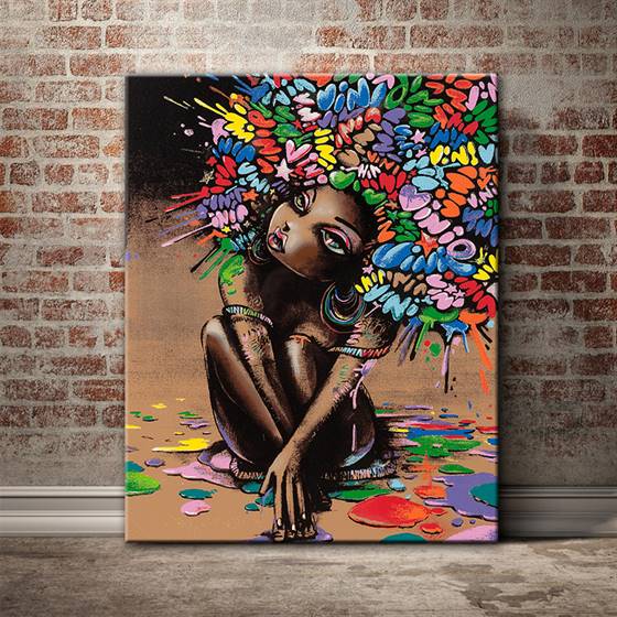 Girl with a colorful  afro canvas