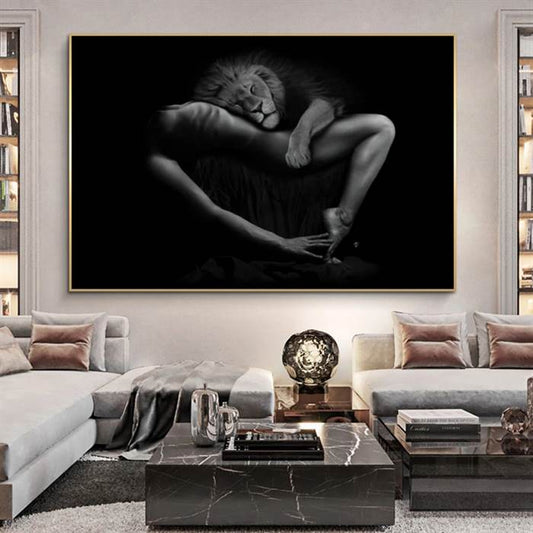 Girl with a lion canvas