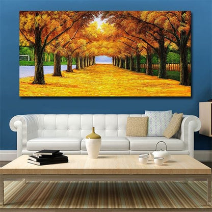 Gold avenue of trees canvas