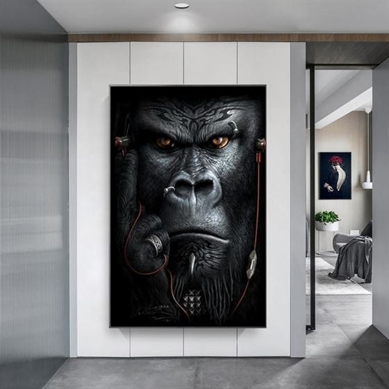 Gorilla with headphones canvas