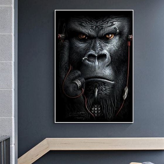 Gorilla with headphones canvas
