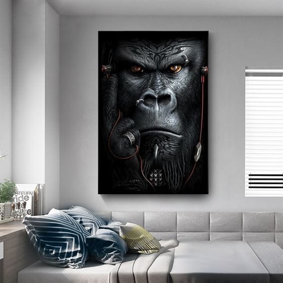 Gorilla with headphones canvas