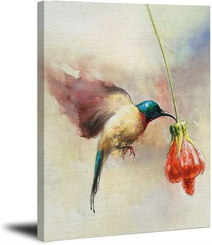 Hummingbird with a flower canvas