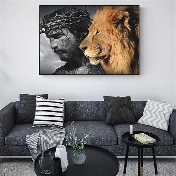 Jesus and lion canvas