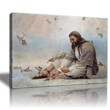 Jesus feeding birds canvas