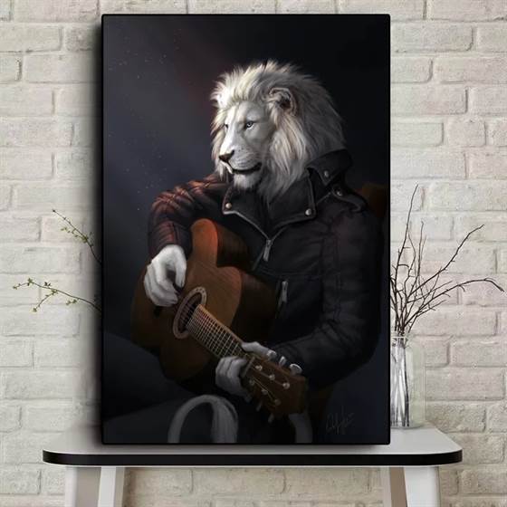 Lion playing the guitar canvas