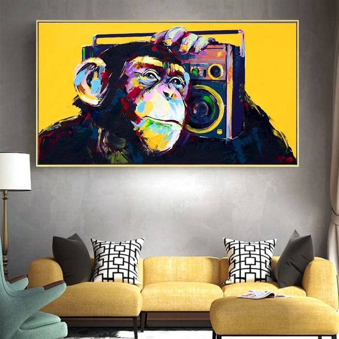 Monkey with a boombox canvas