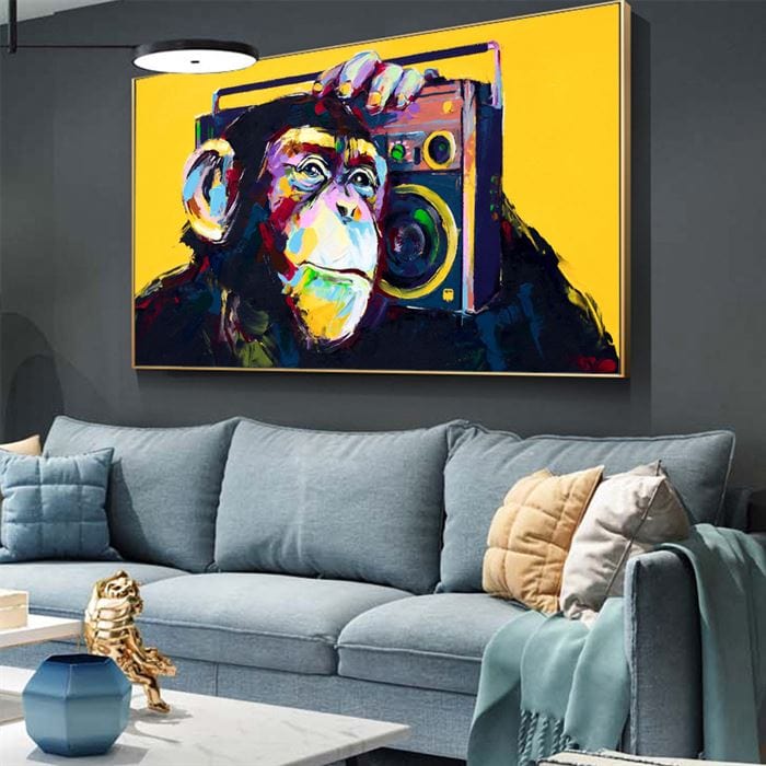 Monkey with a boombox canvas