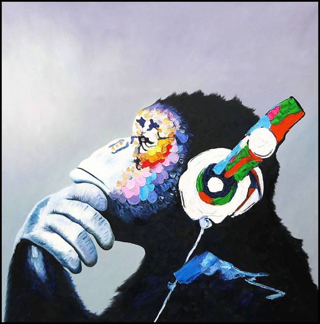 Monkey with a headphones canvas
