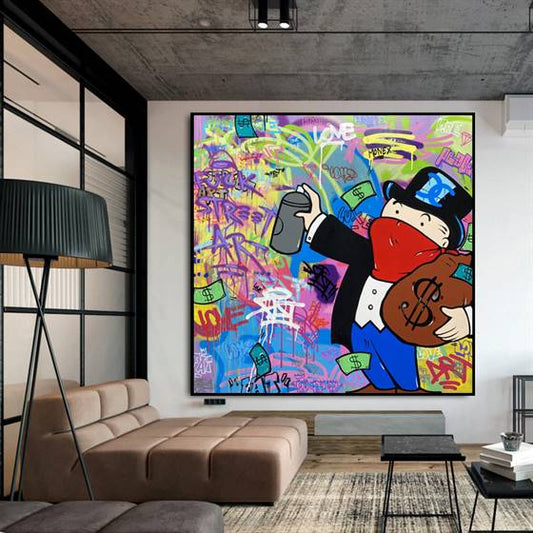 Monopoly guy as a graffiti artist canvas