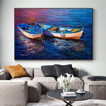 Moored boats canvas