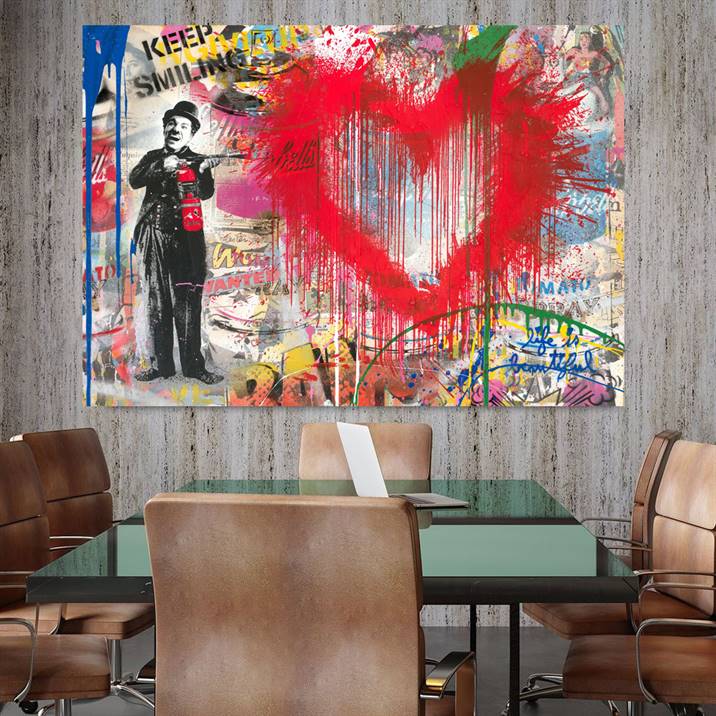 Mr. Brainwash - Chaplin with big red heart canvas