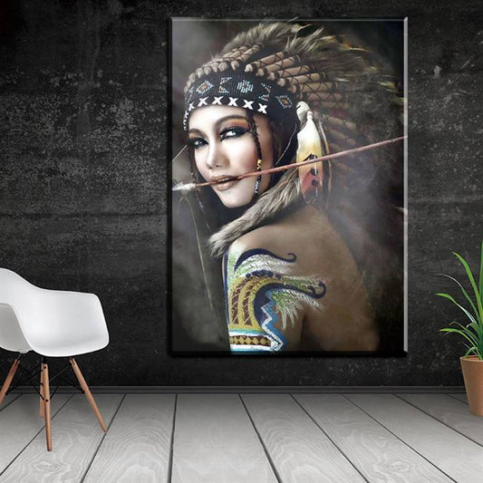 Native American girl with an arrow canvas