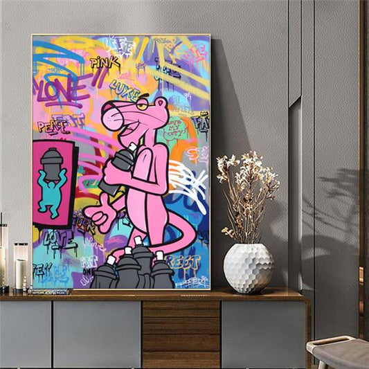 Pink Panther as a graffiti artist canvas