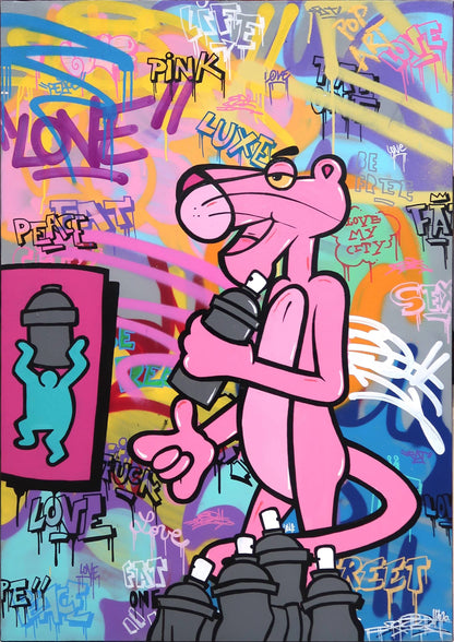 Pink Panther as a graffiti artist canvas