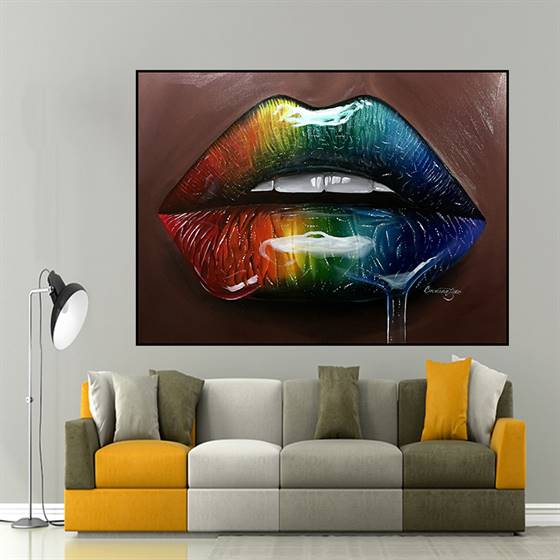 Rainbow lips canvas