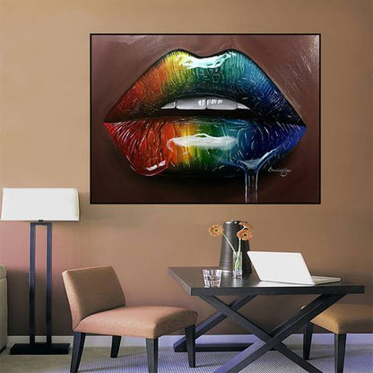 Rainbow lips canvas