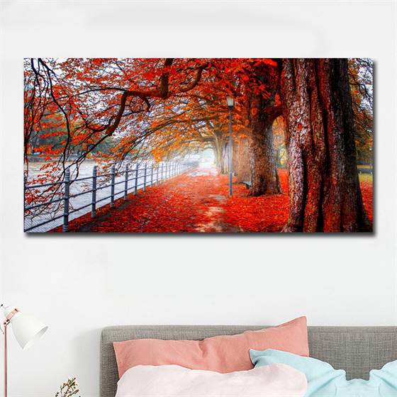 Red trees in fall canvas