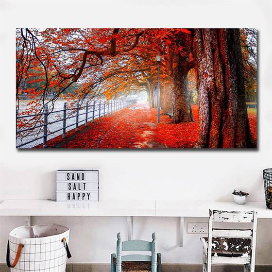 Red trees in fall canvas