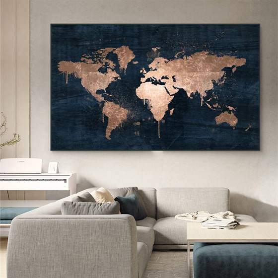 Rose gold world map canvas