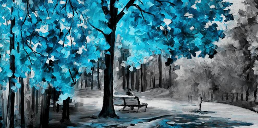 Rural park tree (blue) canvas