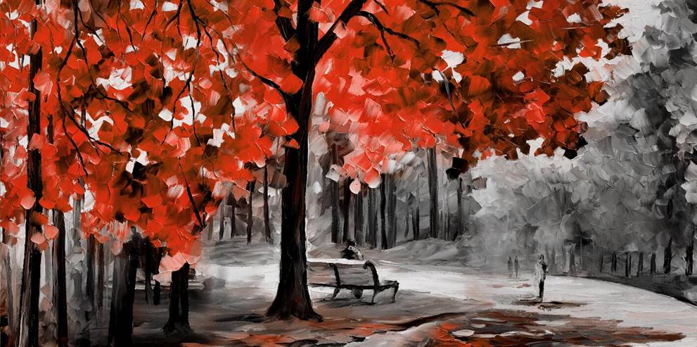 Rural park tree (red) canvas