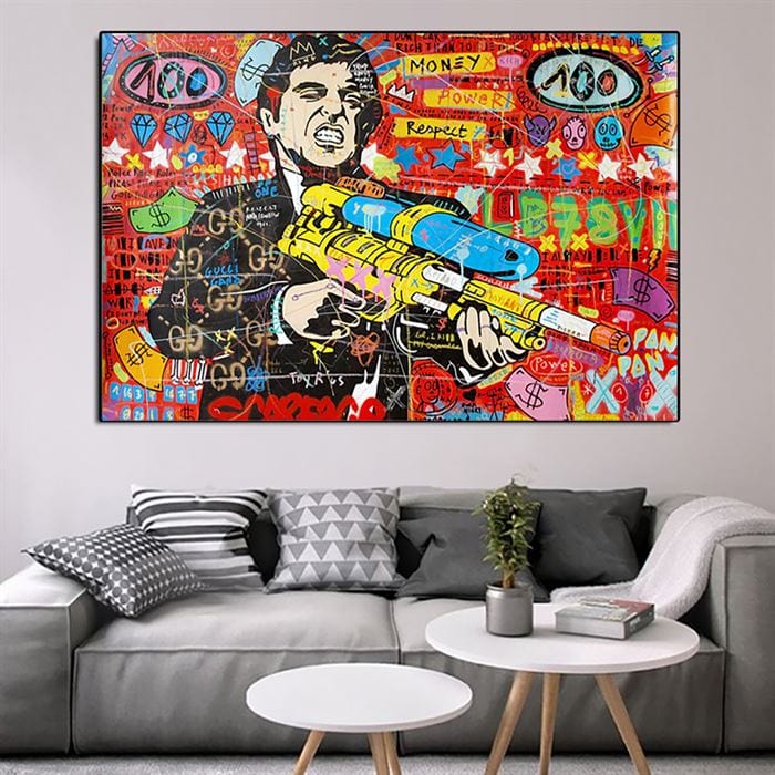 Scarface with a water gun canvas