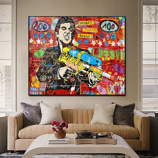 Scarface with a water gun canvas