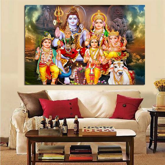 Shiva, Parvati and Ganesha canvas