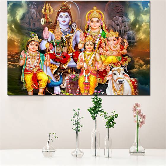 Shiva, Parvati and Ganesha canvas