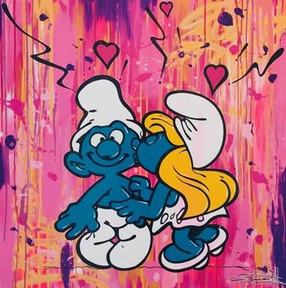 The Smurfs in love canvas